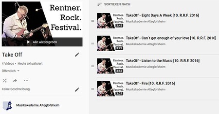 Playlist TakeOff auf YouTube